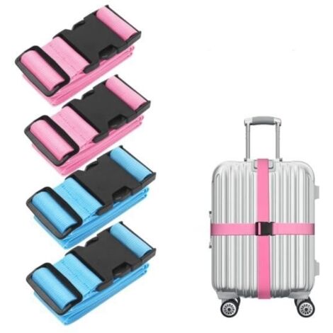 4PCS Sangle de Bagage Réglable avec Boucle, Sangle Valise Ceinture à Bagages Croisée Suitcase Belt Sécurité Accessoire de Voyage. (1/2)