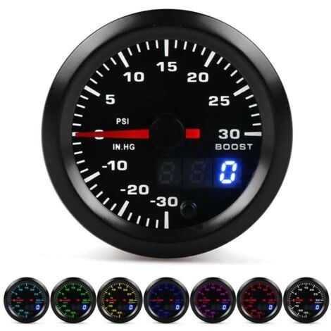 Manomètre de pression turbo universel à LED 7 couleurs, 52 mm, affichage numérique, aiguille, 2 pouces (1/5)