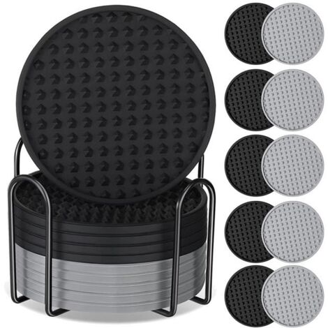 Lotda 10Sous-Verres pour Boissons Sous-Verre en Silicone avec Support AntidéRapant Protection Lavable Tasse Sous-Verres RéSistant à (1/4)