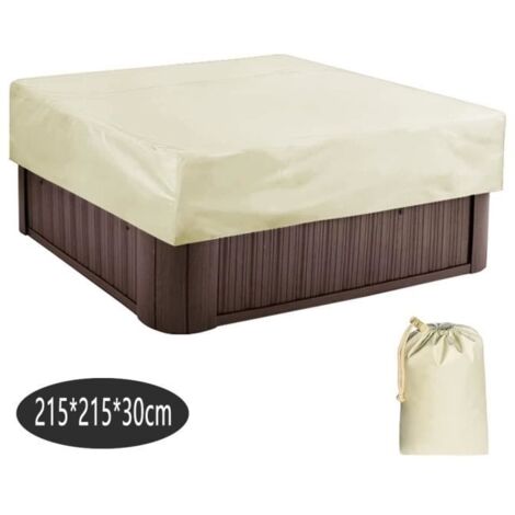 Housse/Bache pour Bain à Remous Carrée Couverture de Spa de Jardin Tissu 190t Imperméable Protection UV, café, 215x215x30cm (1/4)