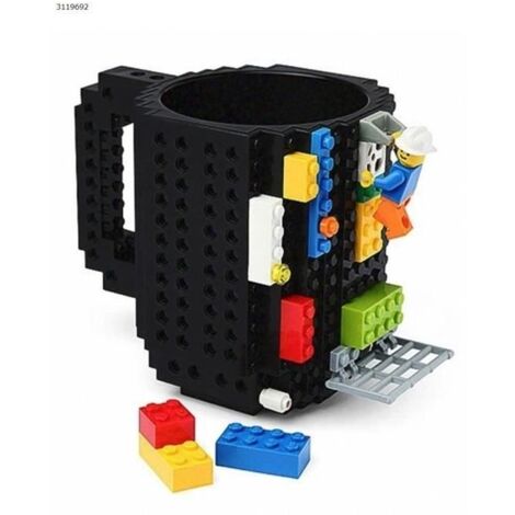 Tasse a café créative blocs de construction bricolage assemblé tasse de café tasse de décompression en plastique style Lego,noir (1/4)