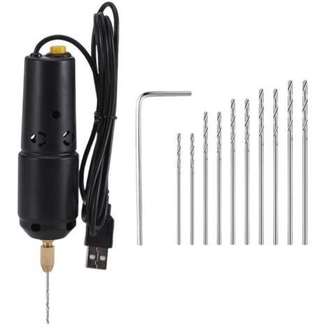 Mini perceuse électrique - - Alimentation USB - 11 000 tr/min - Diamètre de perçage 10 mm (1/4)