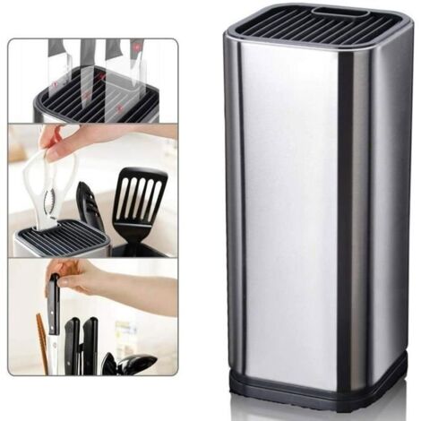 Bloc Couteaux Cuisine en Acier Inoxydable, Porte-Couteau Universel résistant aux Empreintes digitales et Facile à Nettoyer