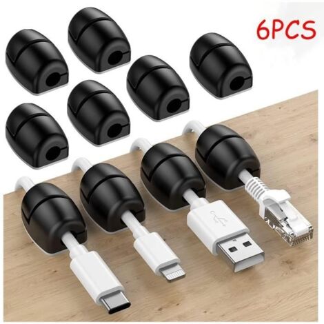 (Noir)Organisateur de Cordon de Chargement - Clips de Câble - Silicone - Auto-Adhésif - Noir - 6 pièces (1/4)