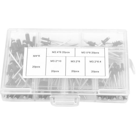 120 pièces/ensemble M2.4/M3.0/M3.2/M4 Rivets noirs Assortiment de rivets POP Rivets noirs POP Rivets aveugles en aluminium avec (1/4)