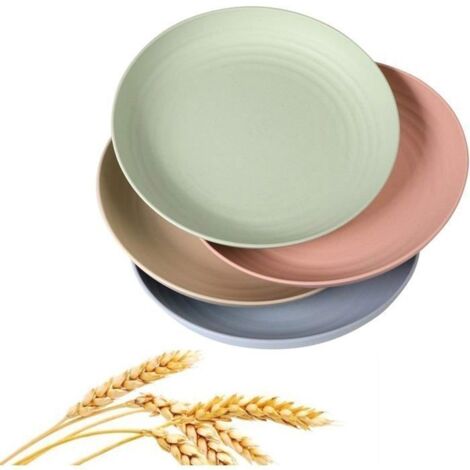 4 assiettes plates en paille de blé - légères et durables, pas faciles à casser - assiettes à salade légères réutilisables (15cm) (1/5)