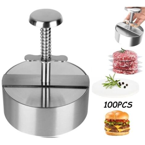 Presse à Burger,Moule à Steak Haché,Presse à Steak Haché Ajustable,Presse à Hamburger + Papier Cuisson,pour fêtes,boulettes,raviolis (1/4)