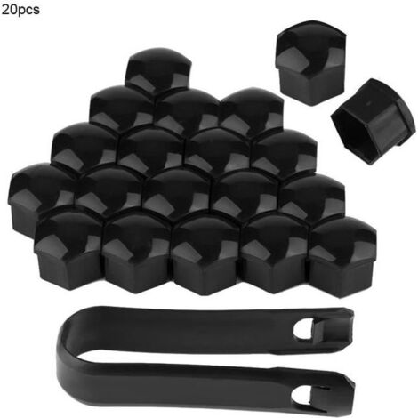 Capuchons d'écrou de roue de voiture 20pcs 19mm Couvercle Écrous Roue de Voiture Boulon Cache-Poussière Vis de Moyeu (Noir) (1/4)