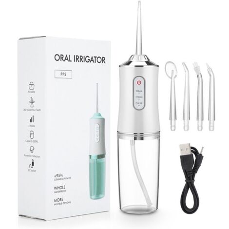 Irrigateur dentaire à 4 buses, hydropulseur de voyage, nettoyage buccal complet, 3 intensités,Blanc (1/5)