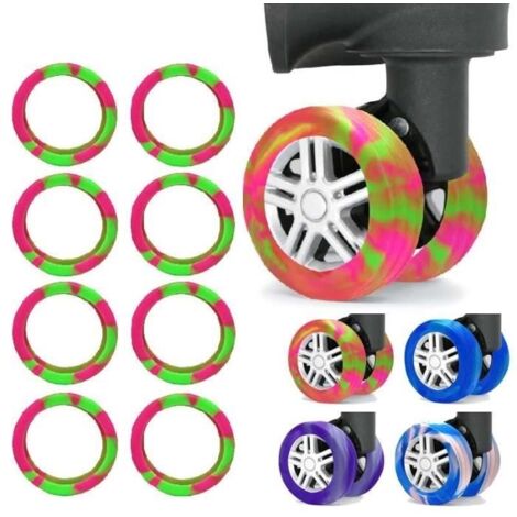 Protecteurs de roues de bagages - Pack de 8 - Silicone - Diamètre 4,3 à 5 cm - Couleurs variées (1/4)