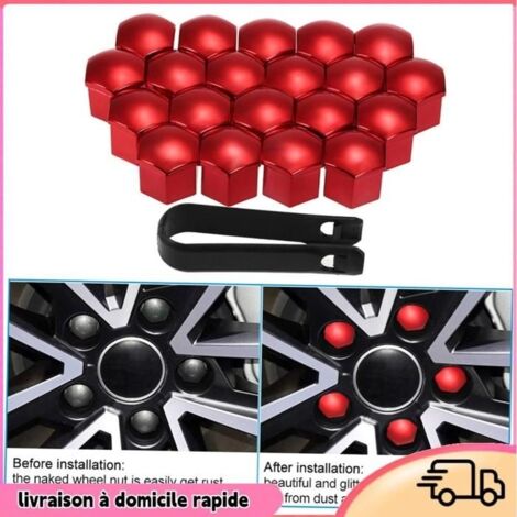 Couvoirs d'écrou de roue de 21 mm 20pcs Universal Upd Wheel Écrou de roue Couvre-bouchons de rogne auto outillage Rouge R (1/4)