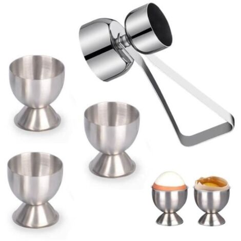 Coquetier - Inox - Ouvre-oeuf double face - 3 pièces - Pour enfants - (1/4)