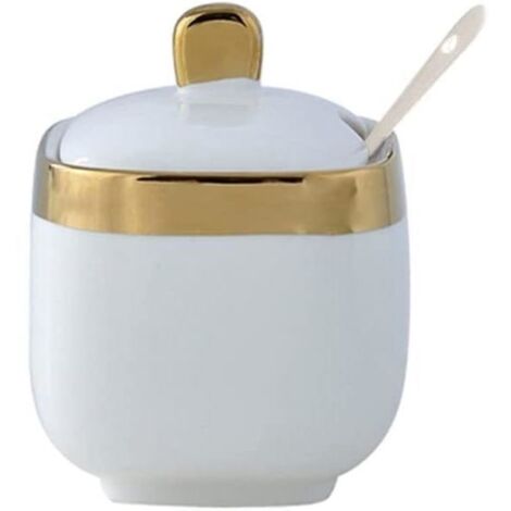 Sucrier en Céramique - Accueil Cuisine - 11x8 CM - 300ML - Avec Cuillère et Couvercle (1/4)