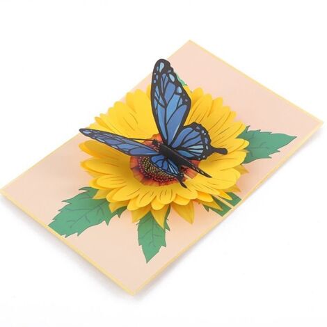 Carte pop-up papillon tournesol, carte de vœux 3D papillon bleu, fête des mères, anniversaire, anniversaire de mariage, carte de (1/5)