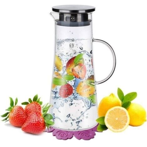 carafe en verre, verre borosilicate et acier inoxydable couvercle et pichet,cruche à eau,résistant à la chaleur 1500 ml LBQ80 (1/4)
