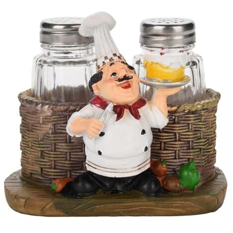 Statue de chef mignon porte-bouteille de sel et de poivre ornements décoration de la maison cuisine artisanat en résine gâteau chef (1/5)