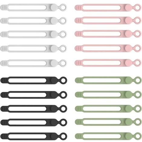Serre-Câbles en Silicone Réutilisables Silicone Cable Ties Sangles Câble Attaches Silicone pour Câble de Données (20Pcs) (1/4)