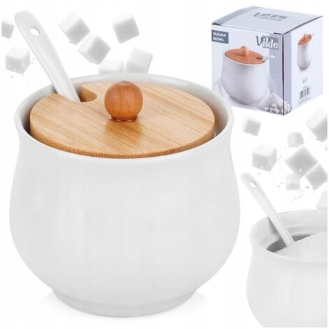 Cukierniczka Céramique Blanche - 250 ml - Couvercle en Bambou - Design Minimaliste (1/5)