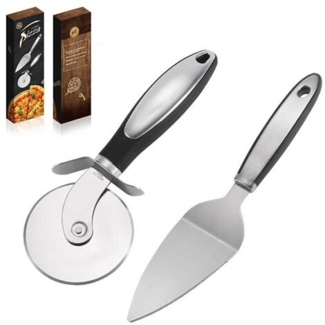 2 in 1 Roulette Pizzas Pelle à Gâteau Coupe Pizza Découpe Pizza Tarte en Acier Inoxydable pour Coupe de Pizzas,Gaufres et Crêpes (1/4)