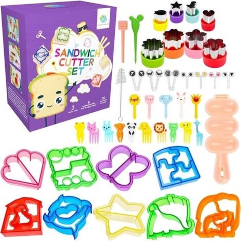 (multicolore)Ensemble de Coupe-pain à Sandwich, 45Pcs Emporte-pièce en Forme de Fruits Légumes pour Boîte Bento pour les Enfants (1/4)
