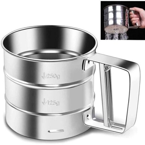 Flour en Acier Inoxydable tamiseur, Held Tamiser la Farine Filet tamiseur Shaker Projeté Sucre Mesh Sieve Cuisson Gâteau Outils (1/4)