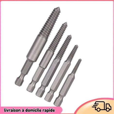 Extracteur de Vis Cassées, Tige Hexagonale, Dents Fines, Ensemble D'outils de Retrait de Boulons pour Réparer les Véhicules (1/4)