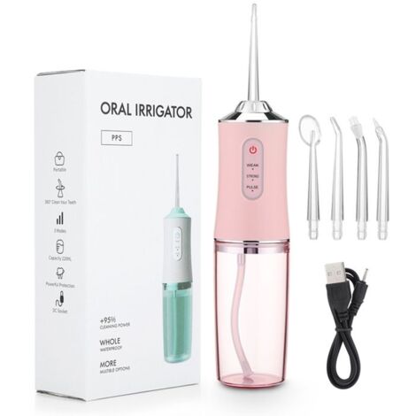 Irrigateur dentaire à 4 buses, hydropulseur de voyage, nettoyage buccal complet, 3 intensités,rose (1/5)