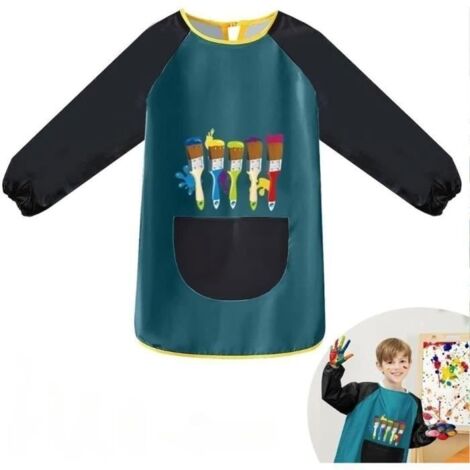 Tablier de Peinture Enfant, Blouse Peinture Enfant Imperméable,Tablier Manches Longues, Tablier Artistique pour Fille Garçon Ver (1/4)