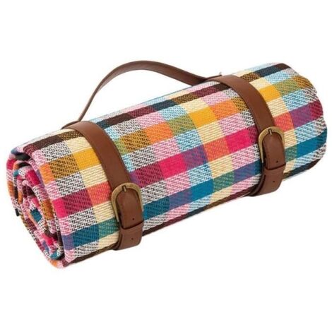 Tapis De Plage – Pour Camping En Plein Air – Résistant À L'humidité – Avec Sangles De Rangement En Cuir, 150 X 200 cm, Plaid Coloré (1/4)