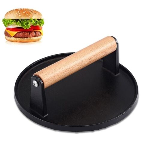 Burger Smasher Presse à Viande en Fonte 1 kg Grand Smash Presse-Hamburger Rond avec Manche en Bois thermofuge Presse-Grill (1/5)