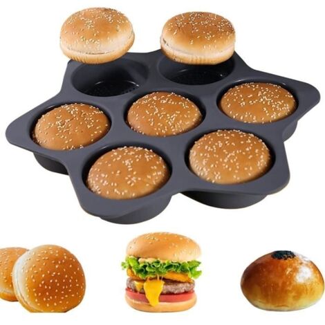 Moule Pain Hamburger en Silicone Rond,Plaque à Petits Pains avec Revêtement Antiadhésif (1/4)