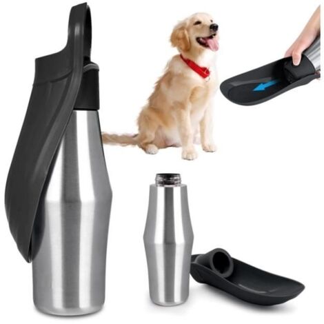 (Noir)Gourde pour chien - yd - 750 ml - Pliable à 180° - Acier inoxydable - Anti-fuite (1/4)