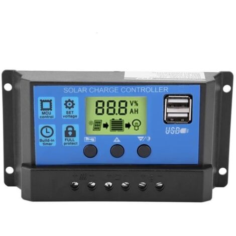 Xuyan Régulateur de contrôleur de charge à panneau solaire PWM 12V 24V double écran LCD 30A (YJSS-30A) (1/4)