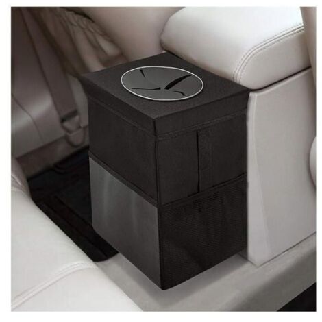 Poubelle de voiture avec couvercle, sac à suspendre avec poches de rangement, grande capacité 12 L (1/4)