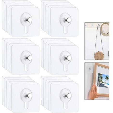 30 Accroche Tableau Sans Percer, Fixation Murale Transparent Accroche Cadre, Crochets Auto-adhésifs pour Accroche Cadres Photo (1/4)