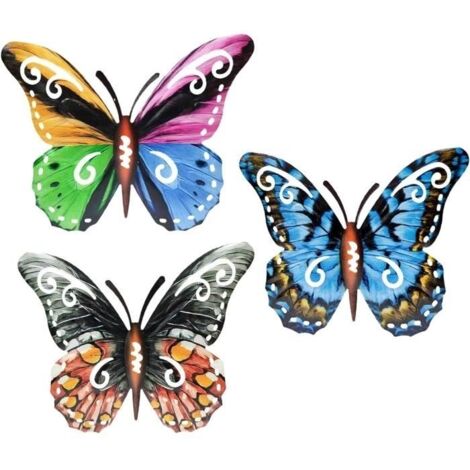 3 décorations murales de jardin en forme de papillons en métal, décoration de jardin,décoration d'intérieur pour (1/3)
