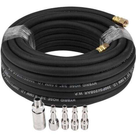 Tuyau à air pneumatique en caoutchouc flexible de 15M avec outil de kit d'accessoires de compresseur de 5 pièces (1/4)