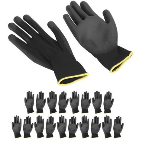(Noir)Gants de travail 10 paires - Nylon tricoté - Revêtement PU - Antistatiques (1/4)
