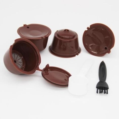 (Marron)4Pcs Réutilisables Filtres Capsules De Café Expresso Avec 1 Cuillères et 1brosser Pour Dolce Gusto Nescafe Marron (1/4)