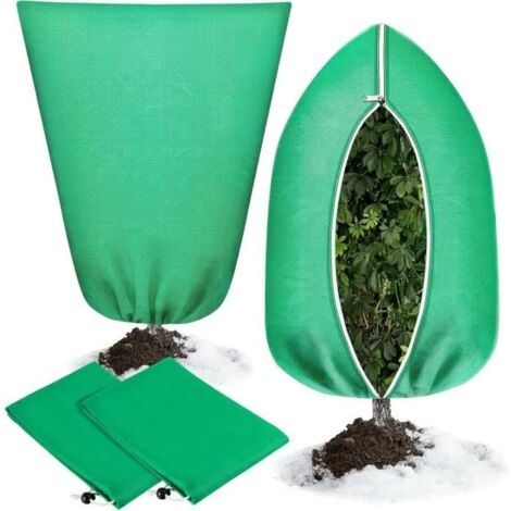 2 Housses d’Hivernage pour Plantes, 80 x 120 cm, Voile Hivernage avec Fermeture Éclair et Cordon de Serrage, Protège Contre Gel,Vent (1/4)