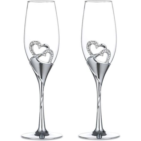Ensemble de 2 verres à champagne créatifs en forme de cœur pour mariage, cadeaux de mariage, argent (1/5)