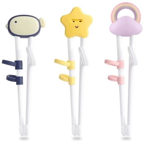 3 paires Baguettes d'apprentissage pour enfants et débutants, Baguettes chinoises, Baguettes d'entraînement avec Dessin Animé (1/4)