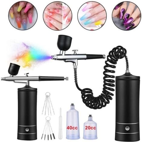 Kit aérographe avec compresseur Pistolet pulvérisateur portable sans fil pour ongles, peinture, maquillage, biscuits (noir) (1/4)