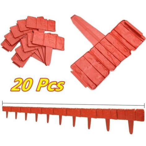 COUPE BORDURE Jardin 20 Pièces Effet Pierre Rouge, Clôture Plastique pour Pelouse et Parterre (1/5)