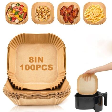 Revêtements en papier pour friteuse à air : 100 pièces de papier sulfurisé, revêtement en papier jetable pour friteuse à air de (1/5)