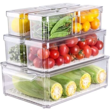 Organiseur Frigo Cusine,Rangement Transparent Lot de 7 Bac Rangement Frigo Boîte de Rangement pour Frigo Cuisine Placard Comptoirs (1/4)