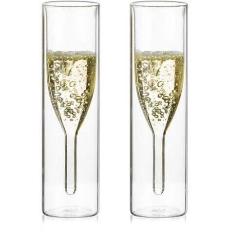 Verres à champagne en cristal à double paroi en vrac, verre tulipe classique sans poignée en verre transparent, soufflé à la main (1/4)