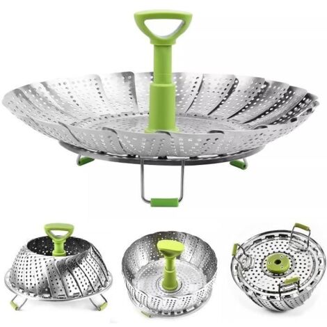 Pliable Panier Vapeur, Panier Vapeur Télescopique Pliable en Acier Inoxydable, avec poignée Extensible Anti-Chaude et Pieds an (1/4)