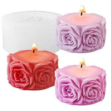 Moules à bougies en forme de colonne de fleurs roses, moule cylindrique en résine pour la Saint-Valentin, moule en silicone pour (1/5)