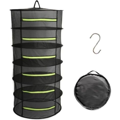 Filet de séchage, 6 couches de séchoir pliant, Filet de séchage Filet de suspension avec Fermetures à glissière, Noir (1/4)
